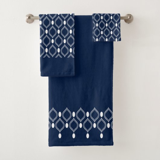 Art Deco vertoont een blauw en wit patroon Bad Handdoek (Insitu)