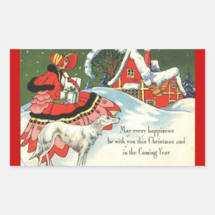 Art Deco Victoriaans Stijl Kerstgroet Rechthoekige Sticker