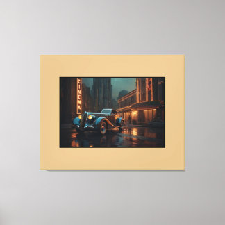 Art Deco Vintage Auto aan Bioscoop Muur Kunst Post Canvas Afdruk