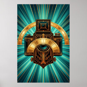 Art Deco Vintage Camerlens Goud & Teal Poster