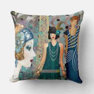 Art Deco Vintage Flappers Paris Kussen