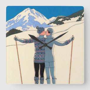 Art Deco Vintage, Geliefden in Sneeuw door George Vierkante Klok