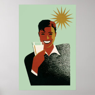 Art Déco vintage, Homme avec Cocktail au soleil