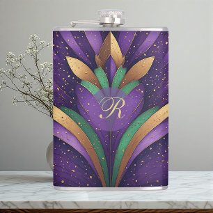 Art Deco Vintage Mardi Gras Fleur-de-lis Monogram Heupfles