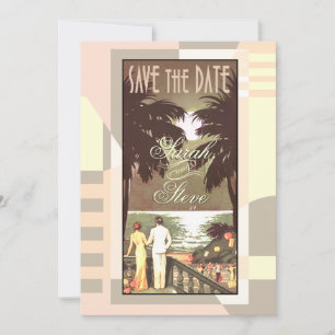 Art Deco Vintage Strand Save the Date roze