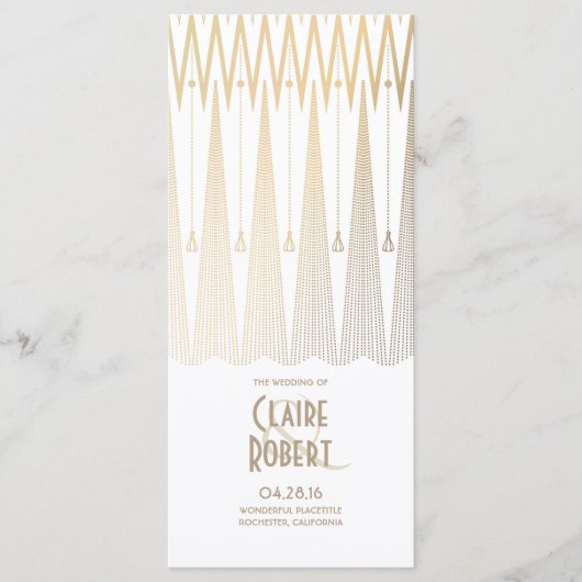 Art Déco Vintage White et Gold Wedding Programmes (Devant)