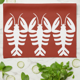 Art Deco Vintage Zeevruchten, Kreeft in het Wit Theedoek