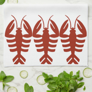 Art Deco Vintage Zeevruchten, Kreeft in Rood Theedoek