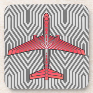 Art Deco-vliegtuig, Coral Oranje en Silver Grey Bier Onderzetter