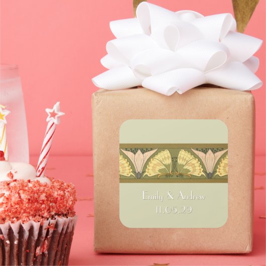 Art Deco vlinder aarde tonen Vierkante Sticker (Feest)