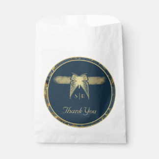 Art Deco Vlinder Blauw Goud "Dank u" Bruiloft Bedankzakje