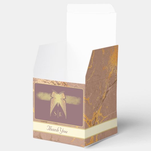 Art Deco Vlinder Bruiloft Antiek Goud en Roze Bedankdoosjes (Geopend)