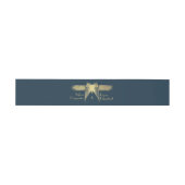 Art Deco Vlinder Monogram Blauw en Gouden Bruiloft Uitnodigingen Wikkel (Vlak)