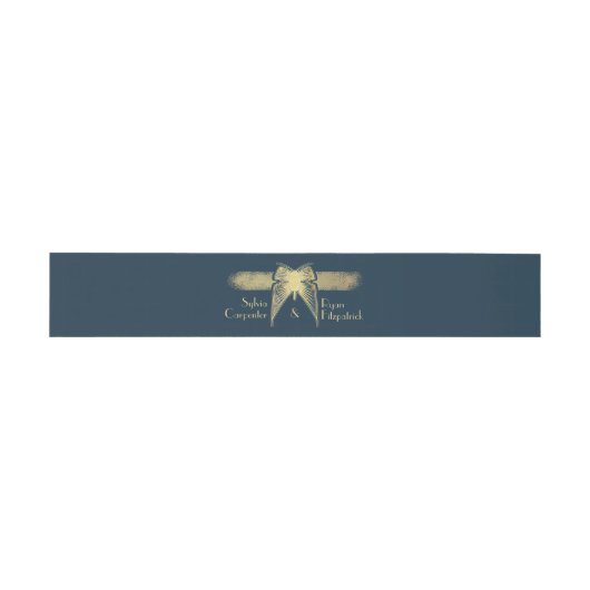 Art Deco Vlinder Monogram Blauw en Gouden Bruiloft Uitnodigingen Wikkel (Vlak)