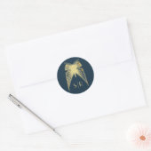 Art Deco Vlinder Monogram Blauw Goud Ronde Sticker (Envelop)