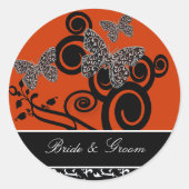 Art Deco Vlinderbruid en bruidegom Ronde Sticker (Voorkant)