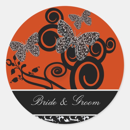 Art Deco Vlinderbruid en bruidegom Ronde Sticker (Voorkant)