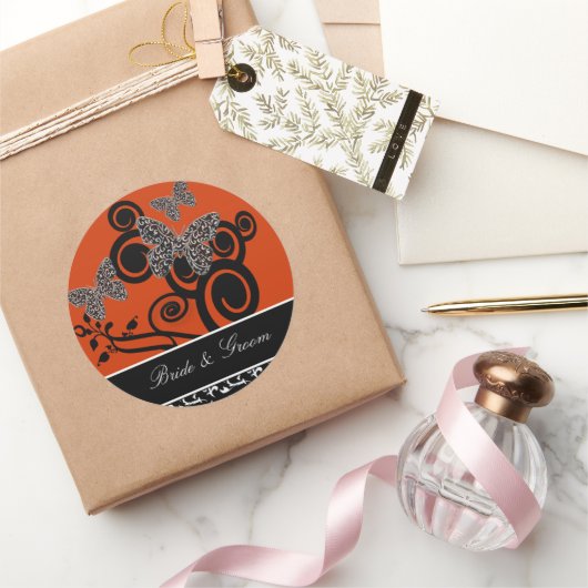 Art Deco Vlinderbruid en bruidegom Ronde Sticker (Geschenken)