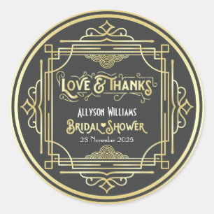 Art Deco Vrijgezellenfeest Elegant Goud Grijs Favo Ronde Sticker