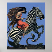  art deco vrouw die op een Zebra rust Poster (Voorkant)