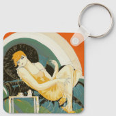 art deco-vrouw die zich richt op de bank, Chompre Sleutelhanger (Achterkant)