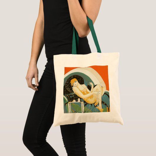 art deco-vrouw die zich richt op de bank, Chompre Tote Bag (Voorkant (product))
