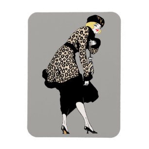 Art Deco vrouw in luipaardprint jas uit het verled Magneet