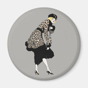 Art Deco vrouw in luipaardprint jas uit het verled Magneet