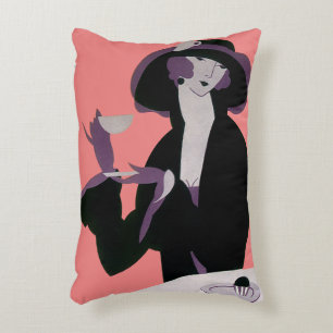 Art Deco vrouw in vintage stijl, middagthee en cup Accent Kussen