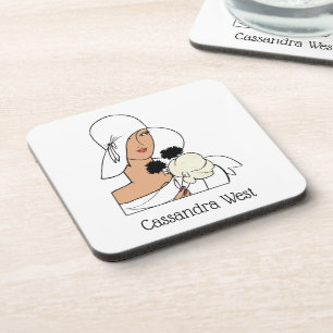  Art Deco-vrouw met bloemen die Pet C dragen Bier Onderzetter