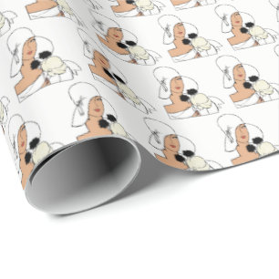  Art Deco-vrouw met bloemen die Pet C dragen Cadeaupapier