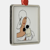 Art Deco-vrouw met bloemen die Pet C dragen Metalen Ornament (Rechts)