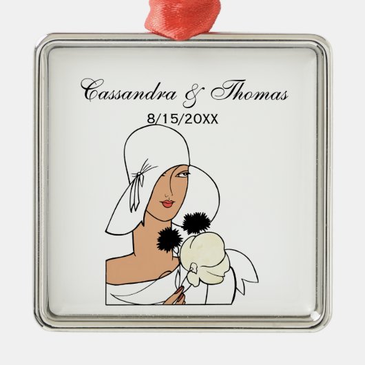 Art Deco-vrouw met bloemen die Pet C dragen Metalen Ornament (Voorkant)