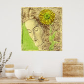  Art Deco Vrouw met Chrysanthemum Poster (Keuken)