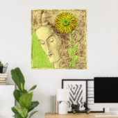  Art Deco Vrouw met Chrysanthemum Poster (Thuiskantoor)