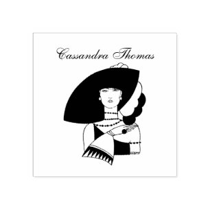 Art Deco Vrouw Met Grote Hoed Handschoenen RL Rubberstempel