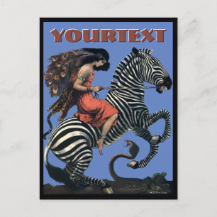  art deco vrouw rijden op een Zebra Briefkaart