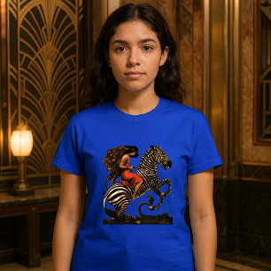  art deco vrouw rijden op een Zebra T-shirt