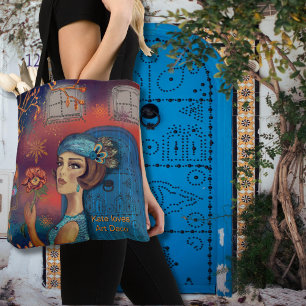 Art Deco Vrouw Sinaasappel Blauw Draagtas