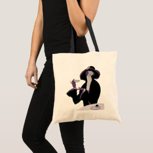 Art Deco vrouw uit vroeger tijden, middagthee en c Tote Bag