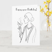 Art Deco Vrouw Verjaardag Kaart (Gele Bloem)