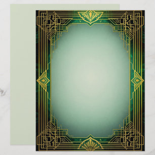 Art Deco-waaierframe op groen briefpapier Briefhoofd