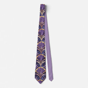 Art Deco-waaiermotief paars, marineblauw & gouden Stropdas