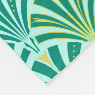 Art Deco waaierpatroon - turquoise op aqua Fleece Deken