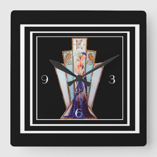 ART DECO WALL CLOCK VIERKANTE KLOK (Voorkant)
