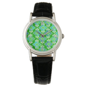 Art Deco Wallpaper Pattern, Jade Green Horloge