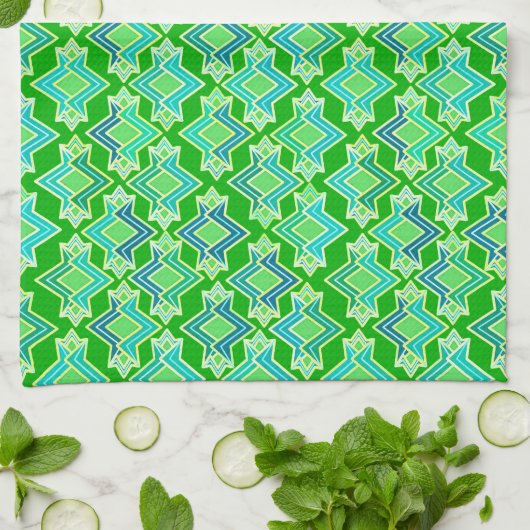 Art Deco Wallpaper Pattern, Jade Green Theedoek (Gevouwen)