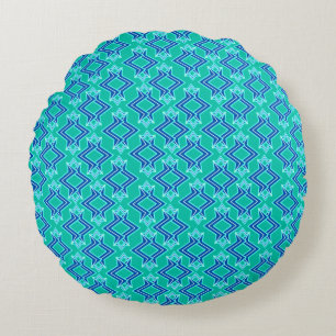 Art Deco Wallpaper Pattern, Turquoise en Cobalt Rond Kussen