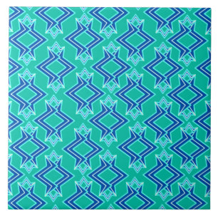 Art Deco Wallpaper Pattern, Turquoise en Cobalt Tegeltje