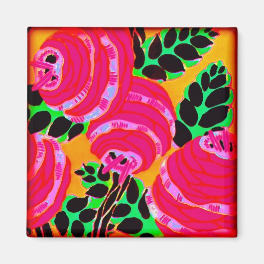 Art Deco Wandbloemen - Hot Pink+ (magneet) Magneet (Voorkant)